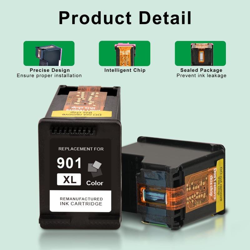 SAILNER 901XL Black Ink Cartridges(2-Pack) Remanufactured Ink for HP 901 901XL Ink Cartridges Work for HP Officejet 4500 J4524 J4540 J4550 J4580 J4624 J4680 Printer Ink 901 XL (High-Yield Black) - Image 5